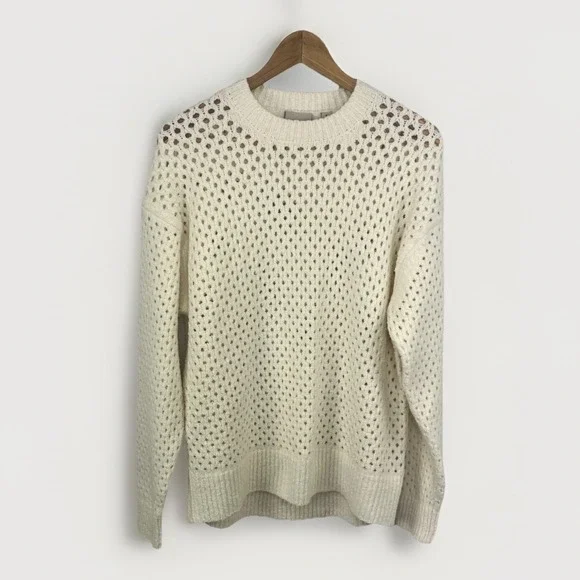 Varley Grady Boucle Sweater Sz S Coconut Milk Ivory Open Knit Cotton Blend - Picture 2 of 14